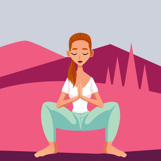 Vecteur jeune femme se détendre sur son illustration de pose de yoga