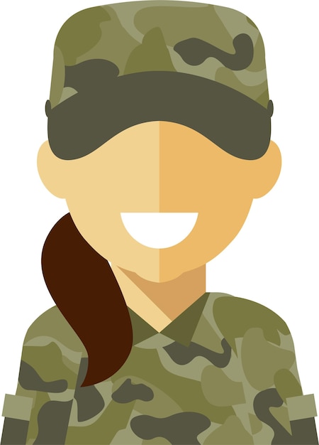 Vecteur jeune femme soldat en uniforme militaire camouflé et casque icône d'avatar portrait face flat style