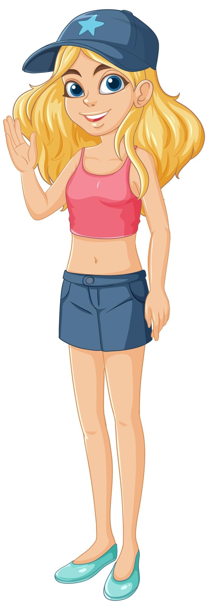 Vecteur une jeune femme sympathique salue