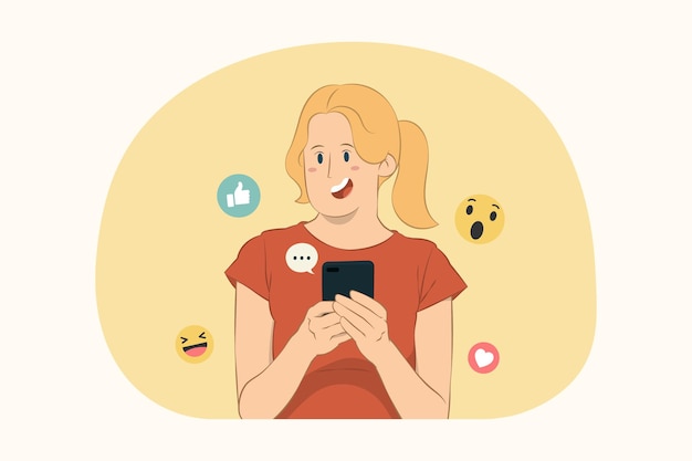 Jeune Femme Tenir Le Chat De Téléphone Mobile Concept De Recherche De Navigation