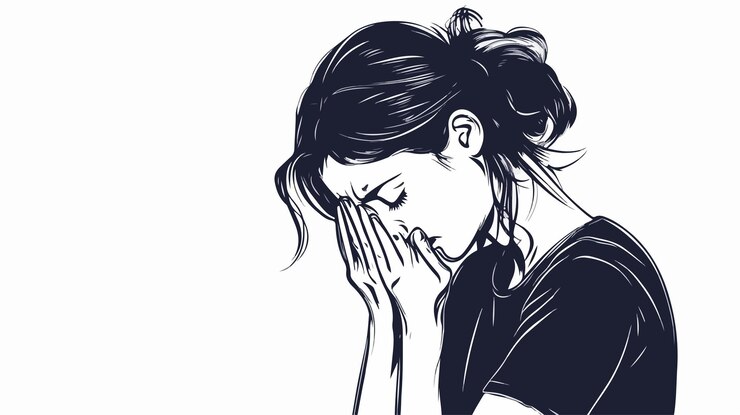 Vecteur une jeune femme triste qui pleure seule à la maison concept de détresse émotionnelle