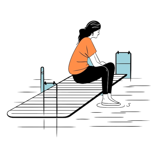 Vecteur une jeune femme en vêtements de sport assise sur les escaliers.