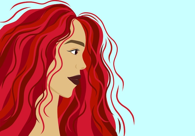 Jeune Fille Aux Cheveux Rouges. Lèvres Sombres. Fond Vert. Illustration Vectorielle. Art Plat. D'un Coté.