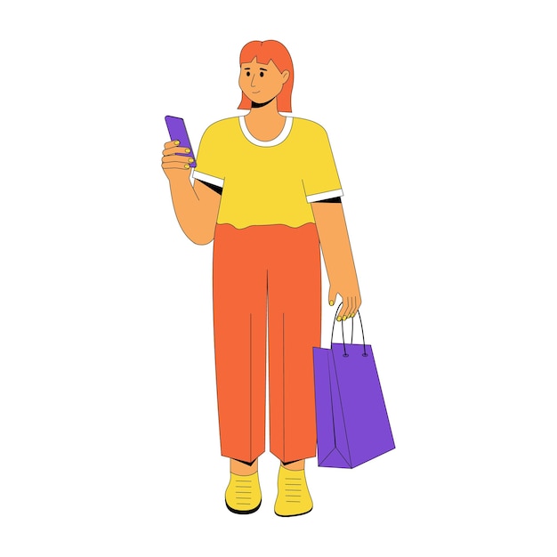 Une jeune fille fait du shopping Illustration vectorielle plane