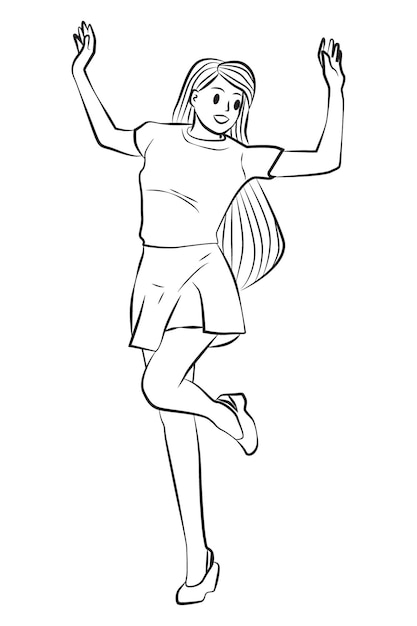 Jeune fille heureuse pose ligne illustration vectorielle