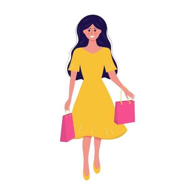 Jeune fille heureuse tenant des paquets après le shopping shopping addiction accro du shopping grande vente ou remise