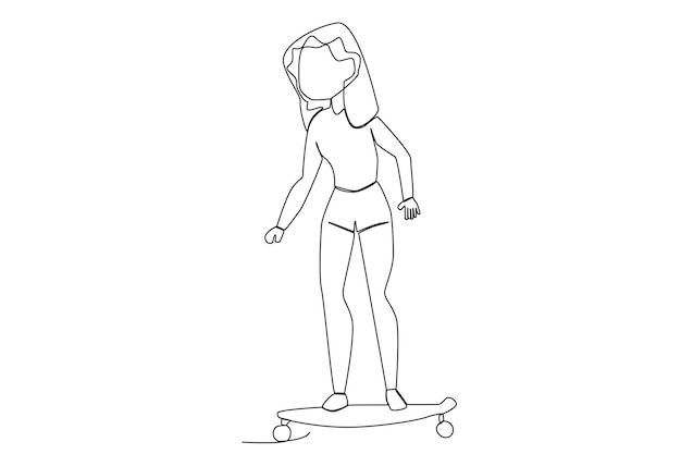 Une Jeune Fille Pratiquant Le Skateboard Dans Le Skatepark Un Dessin Au Trait