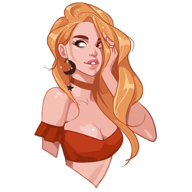 Vecteur une jeune fille en robe rouge et cheveux blonds