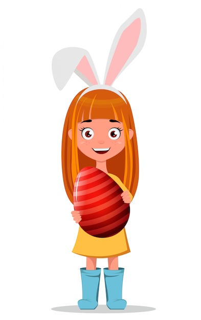 Vecteur jeune fille rousse souriante portant des oreilles de lapin