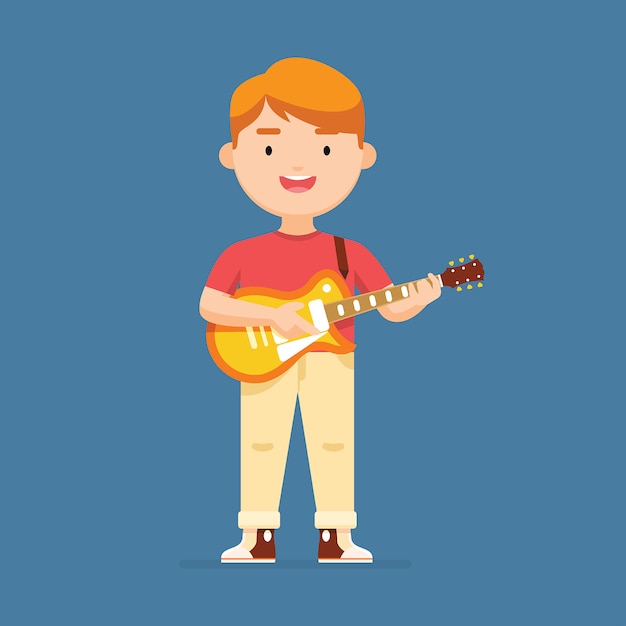 Jeune Garçon Joue Illustration De Personnage De Guitare