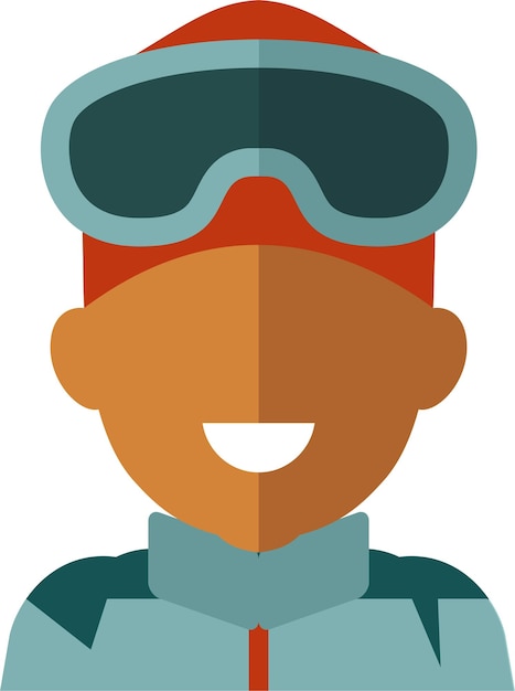 Vecteur jeune homme adulte en vêtements de sport et lunettes de ski icône de visage d'avatar dans un style plat