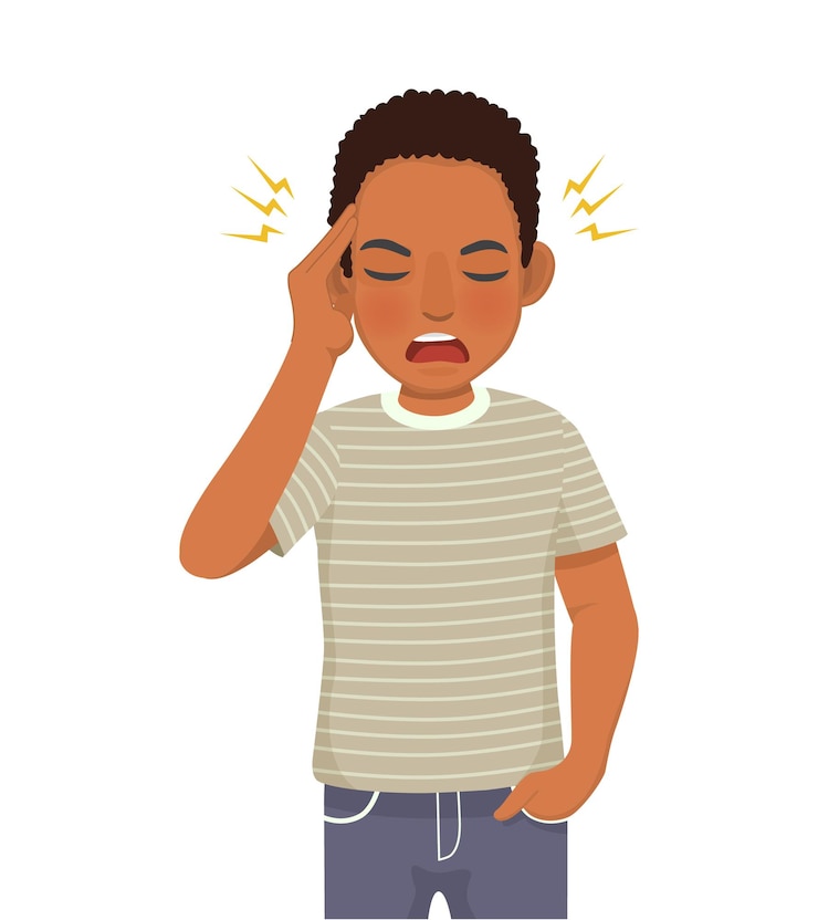 Vecteur jeune homme africain ayant mal à la tête à cause du stress migraine ayant des soucis ou des problèmes d'anxiété