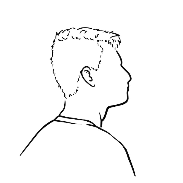 Vecteur jeune homme aux cheveux courts dans un t-shirt profil doodle livre de coloriage de dessins animés linéaire