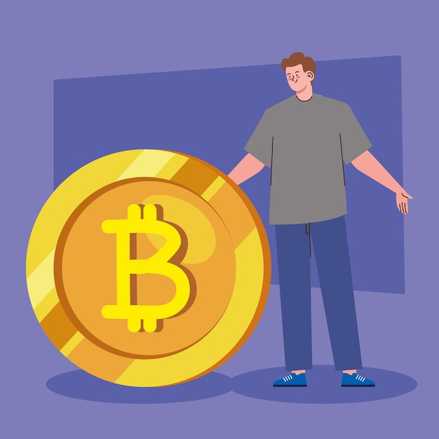 Jeune Homme Avec Bitcoin