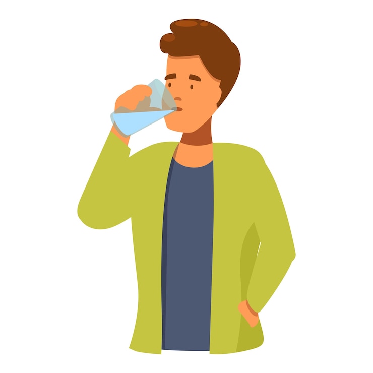Vecteur un jeune homme buvant de l'eau dans un verre.
