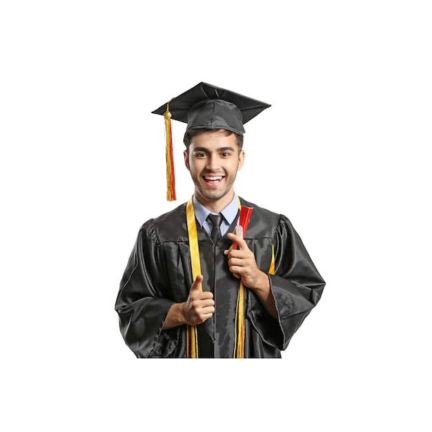 Un jeune homme heureux portant une casquette et une robe de graduation vecteur