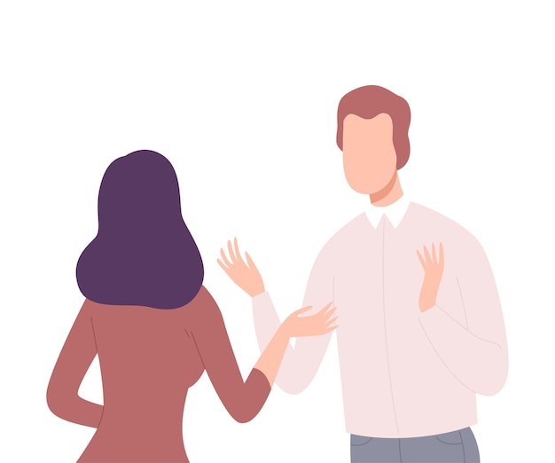 Un jeune homme et une jeune femme se disputent. Un couple essaie de sauver l'amour et l'amitié. Illustration vectorielle plate.