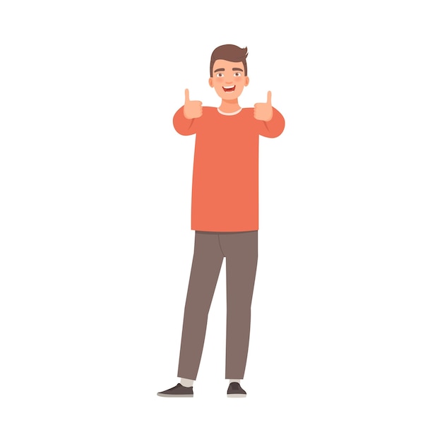 Le jeune homme montre le pouce illustration vectorielle dans le style de dessin animé