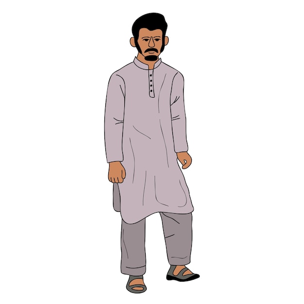 Vecteur jeune homme pakistanais portant shalwar kameez kurta asie du sud robe traditionnelle tissu mâle muslime