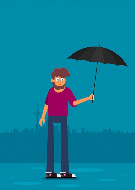 Vecteur jeune homme, à, parapluie, vecteur, fond