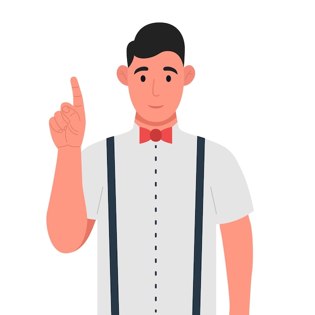 Jeune homme pointant le doigt vers le haut en se tenant debout et souriant Concept d'une excellente idée Illustration vectorielle