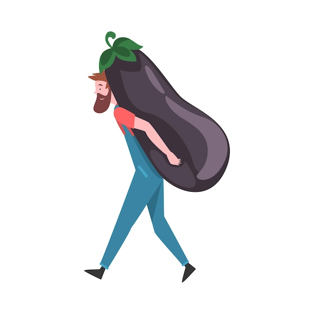 Jeune Homme Portant De Grandes Aubergines Caractère D'agriculteur Masculin Avec Vecteur Végétal Biologique Naturel