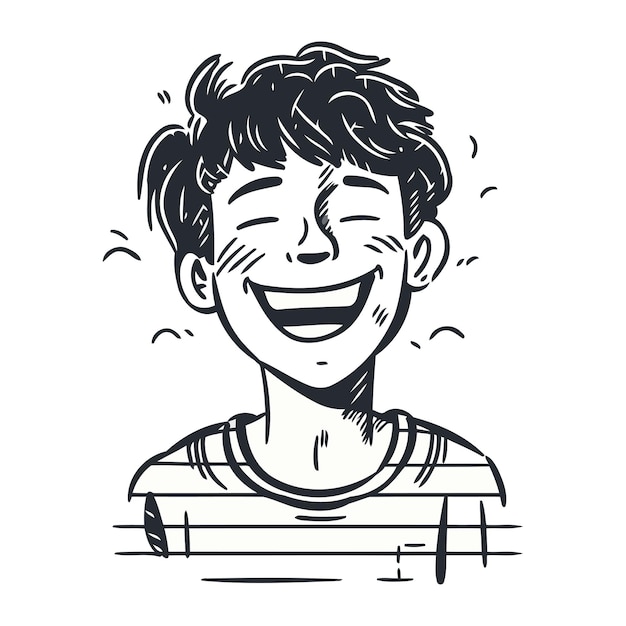 Vecteur jeune homme souriant illustration vectorielle en noir et blanc dans le style d'esquisse