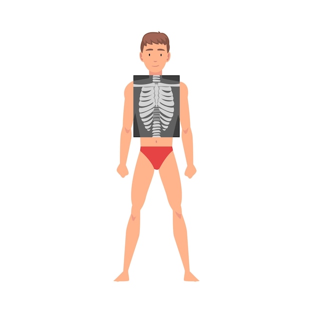 Vecteur un jeune homme en sous-vêtements fait une illustration vectorielle de radiographie de sa poitrine