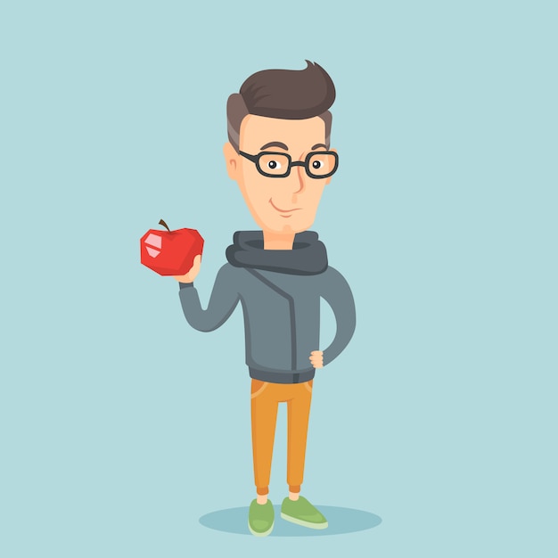 Jeune Homme Tenant Illustration Vectorielle Apple.