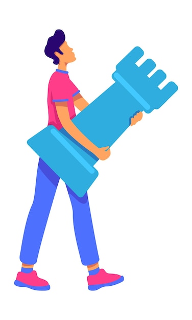 Jeune Homme Tenant Une Pièce De Tour Personnage De Vecteur De Couleur Semi-plat Figure De Marche Personne De Tout Le Corps Sur Blanc Jouer Aux échecs Illustration De Style Dessin Animé Simple Pour La Conception Graphique Et L'animation Web