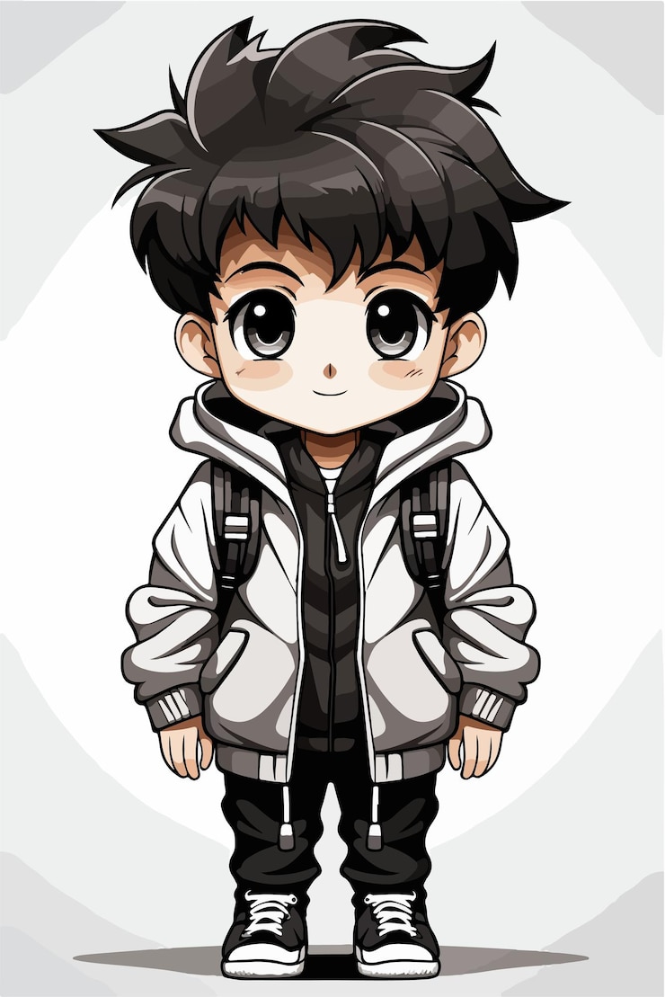 Vecteur le jeune homme vectoriel est un personnage de style anime, une illustration vectorielle, une conception de manga, un garçon d'anime.