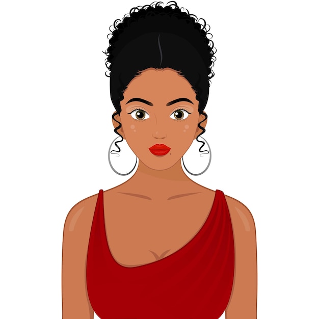 Jeune jolie femme africaine portant une robe de soirée soins de la peau maquillage beauté cheveux bouclés peau foncée