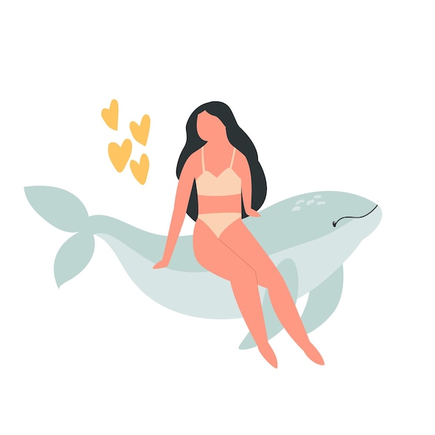 Jeune jolie fille assise sur une baleine