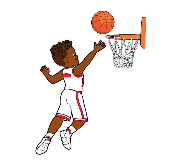 Vecteur un jeune joueur de basket-ball noir jette la balle dans le panier illustration vectorielle en style cartoon