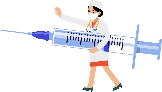 Jeune médecin en masque de protection avec seringue d'injection de vaccin