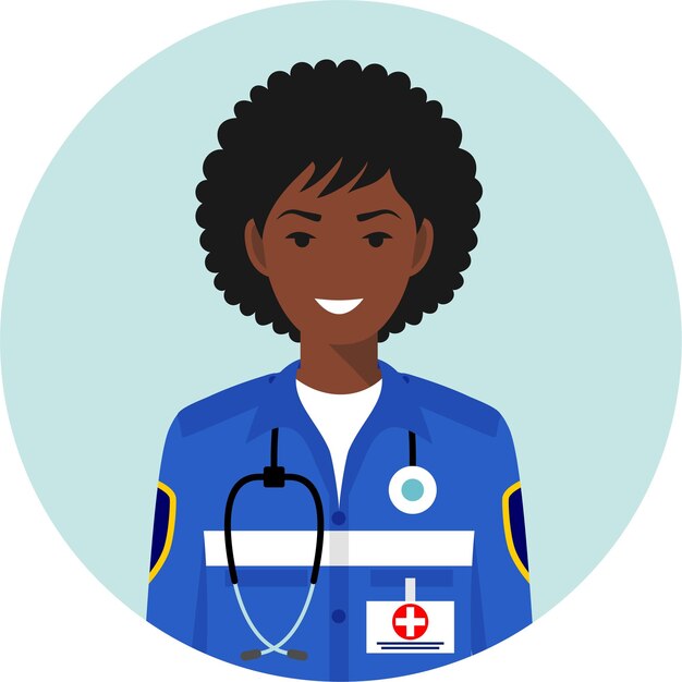 Vecteur jeune médecin d'urgence afro-américain femme icône de personnage avatar en vecteur de style plat