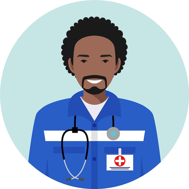 Jeune Médecin D'urgence Afro-américain Icône D'avatar De Personnage Masculin En Illustration Vectorielle De Style Plat