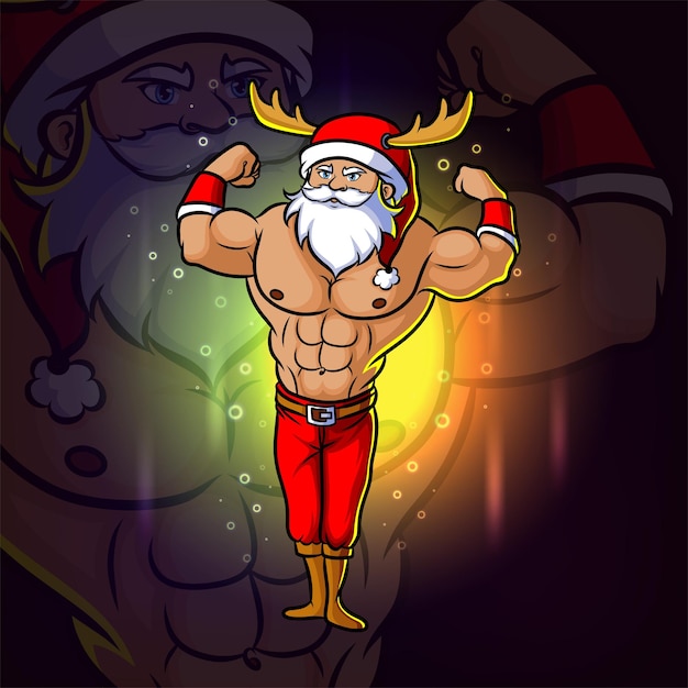 Le jeune père Noël avec le logo esport du corps fort de l'illustration