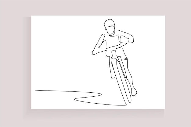 Vecteur jeune personne vélo activité course à l'extérieur appuie-tête sûr style de vie dessin au trait