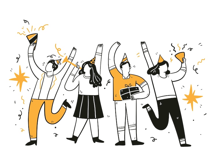Vecteur jeunes célébrant le concept de fête illustration de dessin à la main