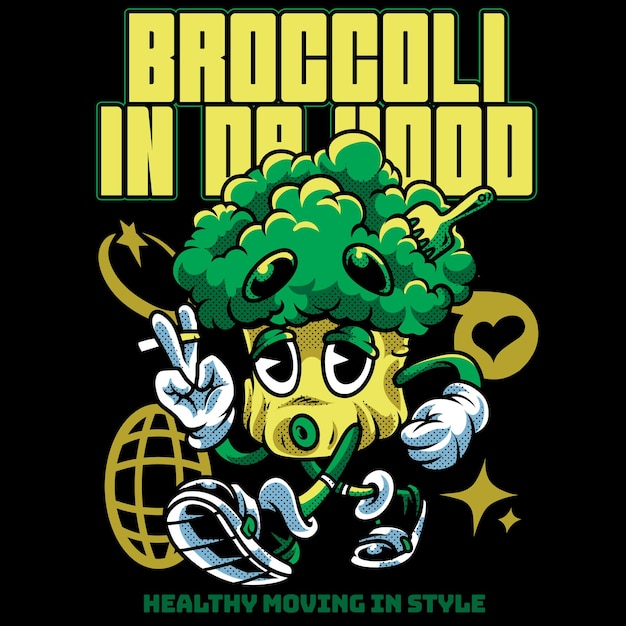 Les Jeunes Fument Du Brocoli Avec Une Illustration De Dessin Animé Vintage