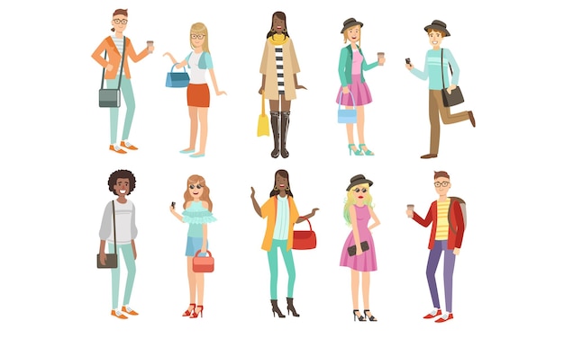 Les jeunes à la mode Vêtements charismatiques Garçons et filles Personnages Illustration vectorielle