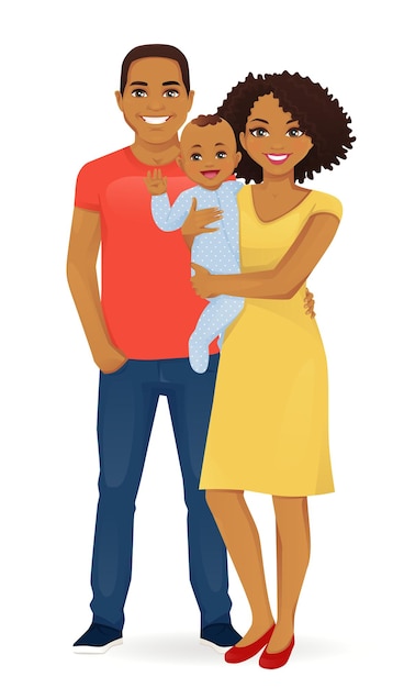 Vecteur jeunes parents avec illustration de vecteur de bébé nouveau-né isolé. heureux portrait de famille. mère et père avec fils