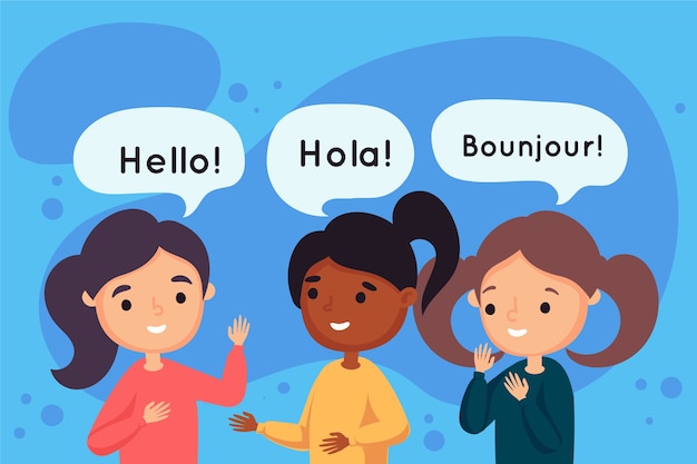 Vecteur jeunes parlant dans différentes langues