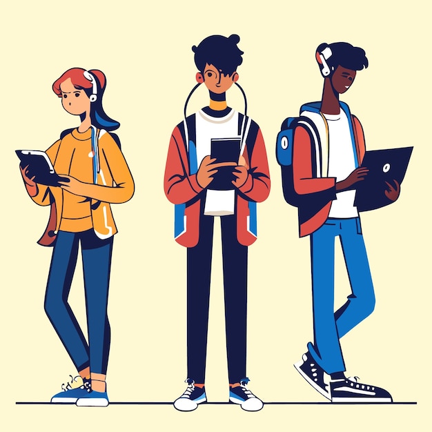 Vecteur jeunes utilisant la technologie illustrations