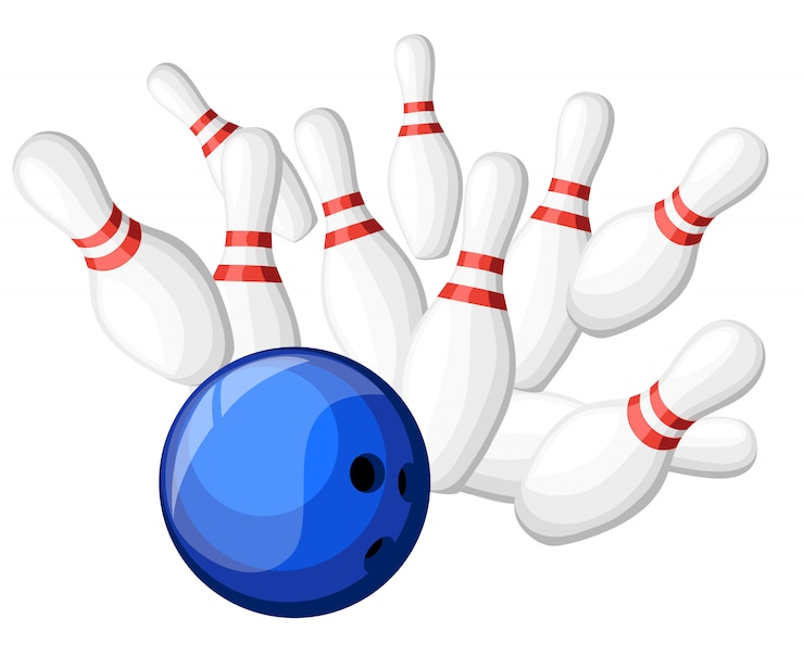 Vecteur jeux d'affiches dans le club de bowling. fond avec grève aux quilles de balle de ruelle. illustration. page du site web et illustration de l'application mobile