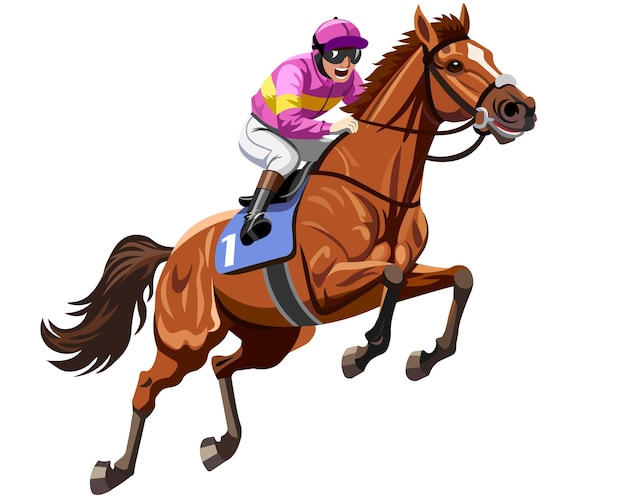 Un jockey courant un cheval brun dans une compétition