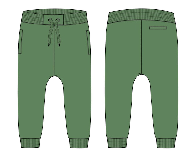 Vecteur jogger sweatpants technical fashion croquis plat vector illustration modèle vert pour les enfants