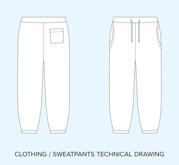 Vecteur joggers track pants dessin technique plan d'habillement pour les créateurs de mode