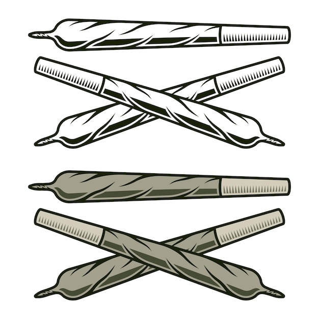Joints Roulés De Marijuana Ou Cigarette Avec Drogue Ensemble D'objets Vectoriels Ou D'éléments De Conception Isolés Sur Blanc